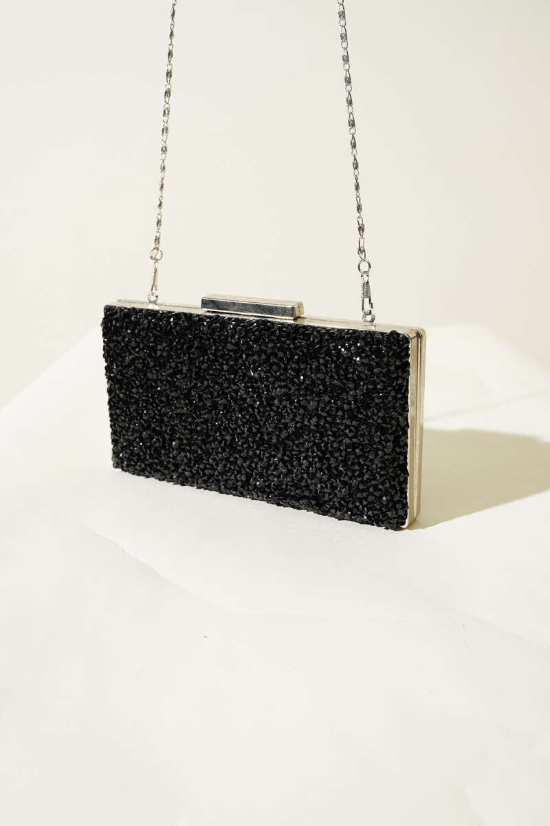 Rectangular Stone Evening Bag - Black