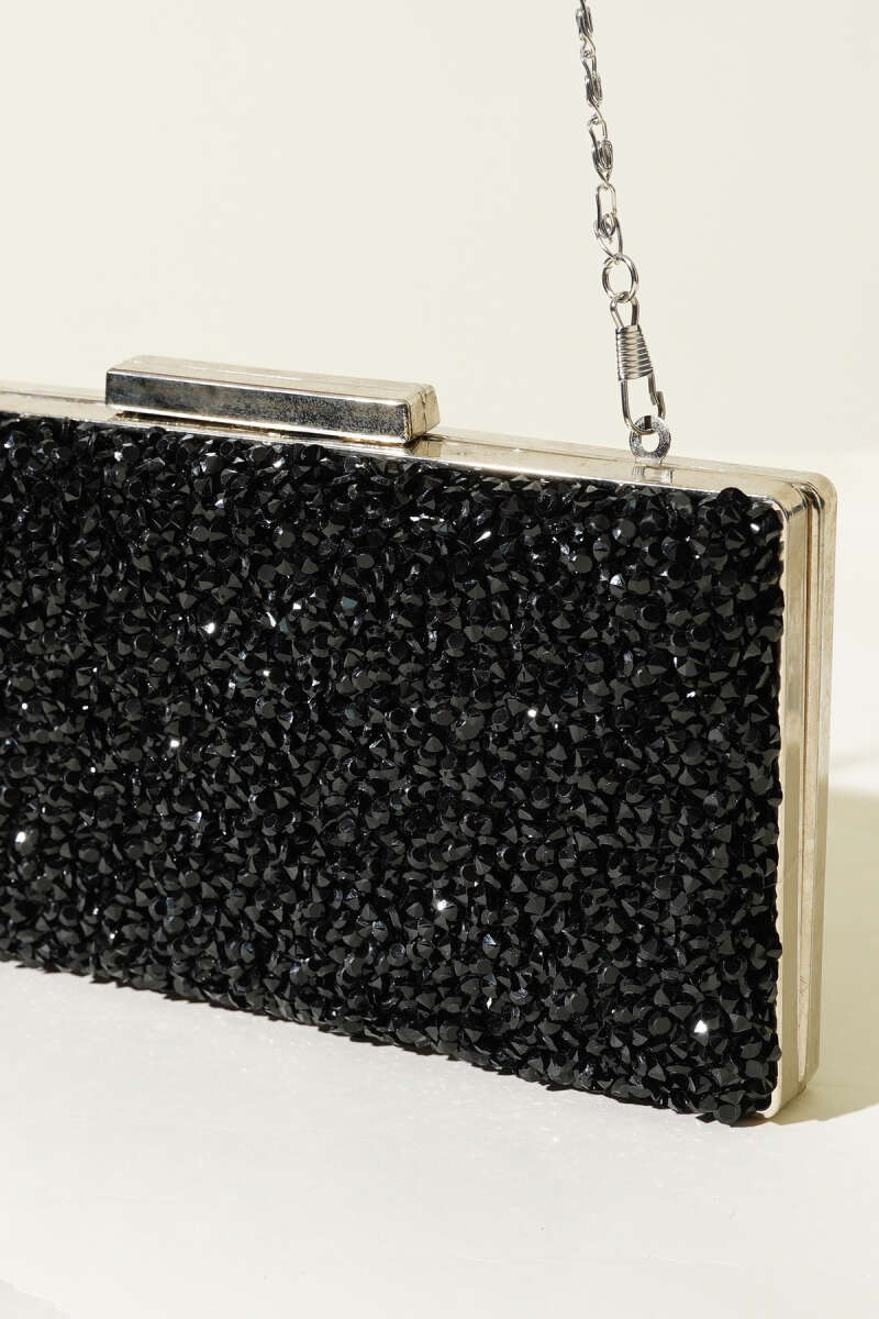 Rectangular Stone Evening Bag - Black