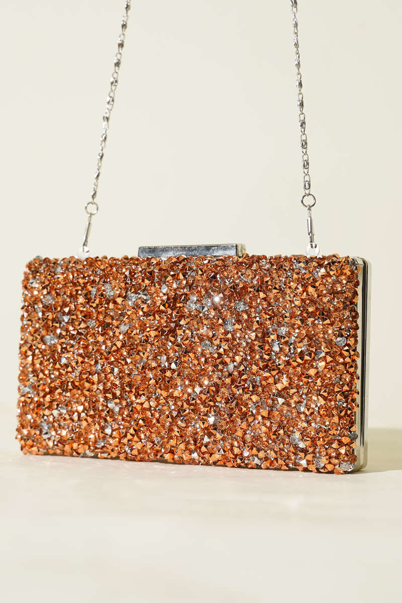 Rectangular Stone Evening Bag - Copper
