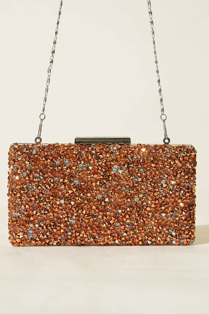 Rectangular Stone Evening Bag - Copper
