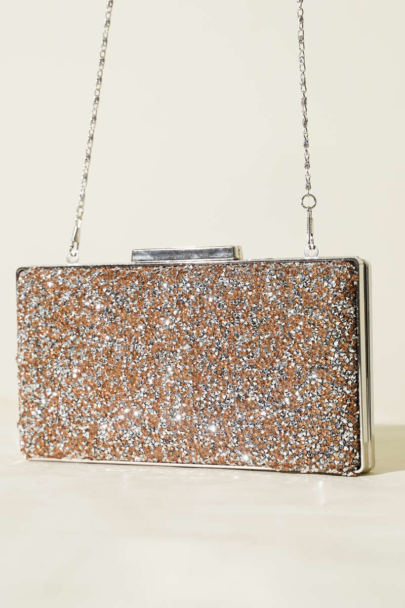 Rectangular Stone Evening Bag - Copper-Silver