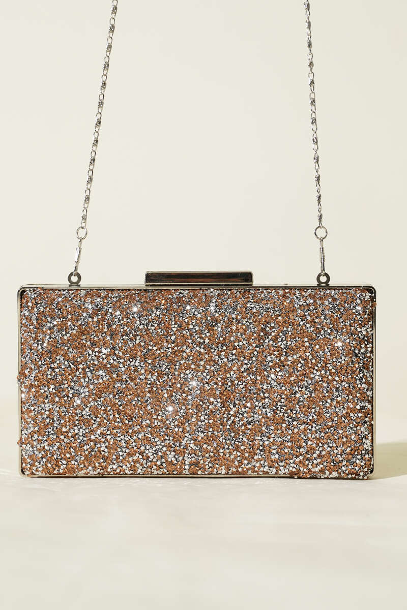 Rectangular Stone Evening Bag - Copper-Silver