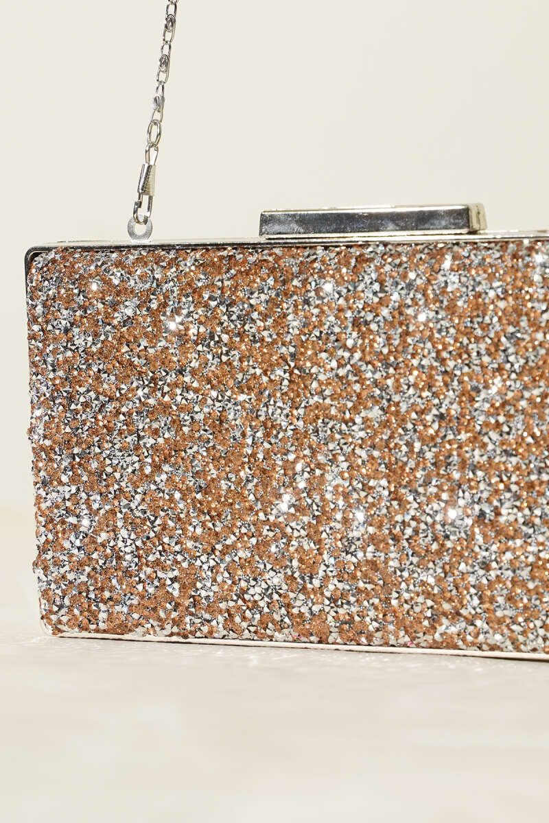 Rectangular Stone Evening Bag - Copper-Silver