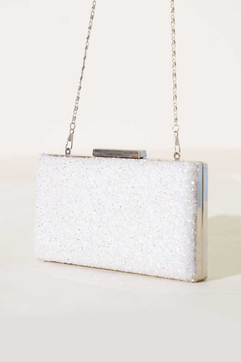 Rectangular Stone Evening Bag - White