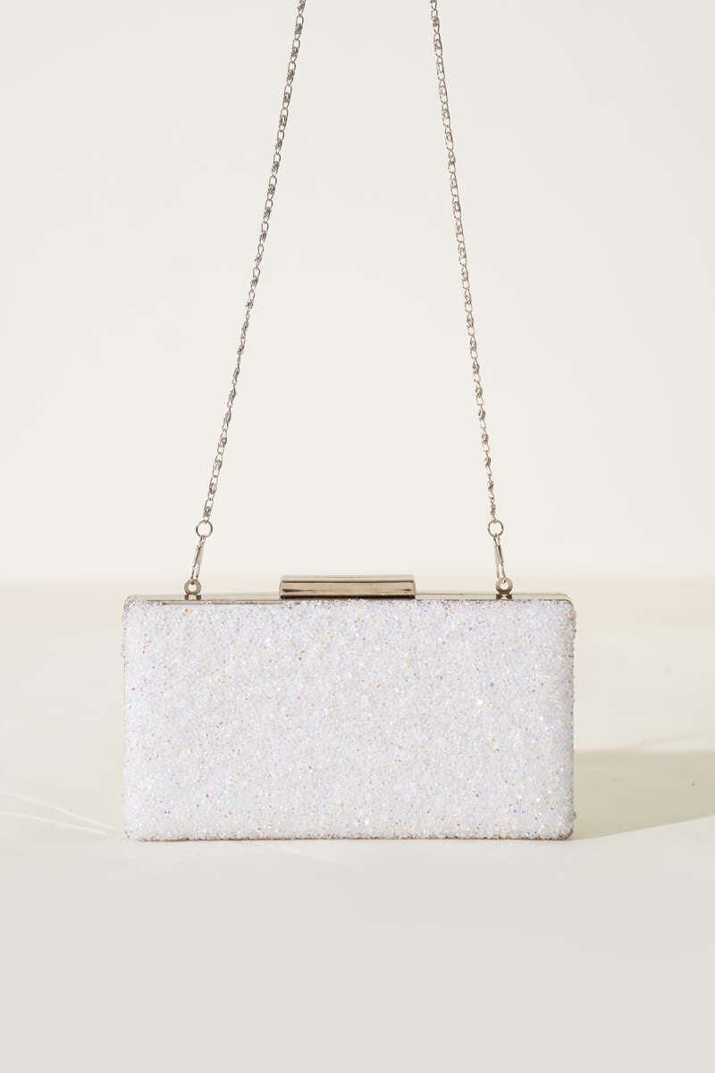 Rectangular Stone Evening Bag - White