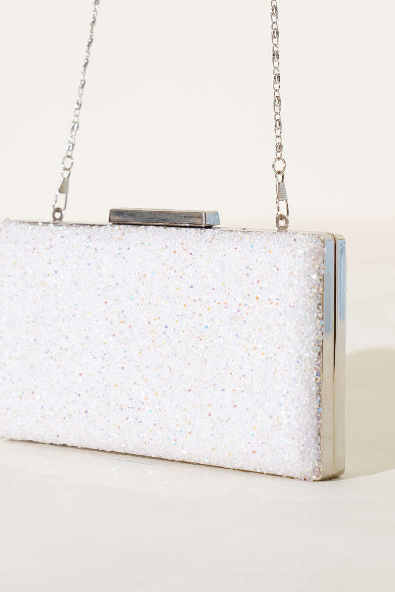 Rectangular Stone Evening Bag - White