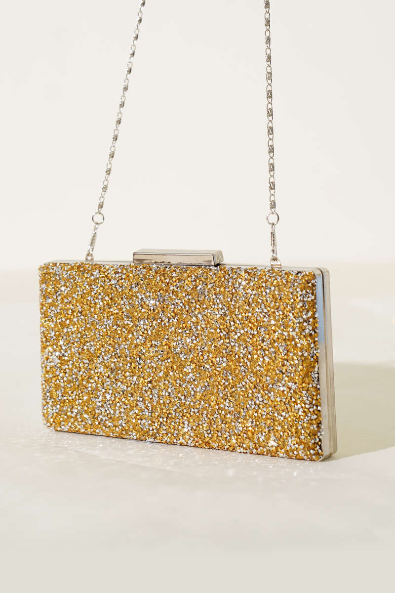 Rectangular Stone Evening Bag - Yellow