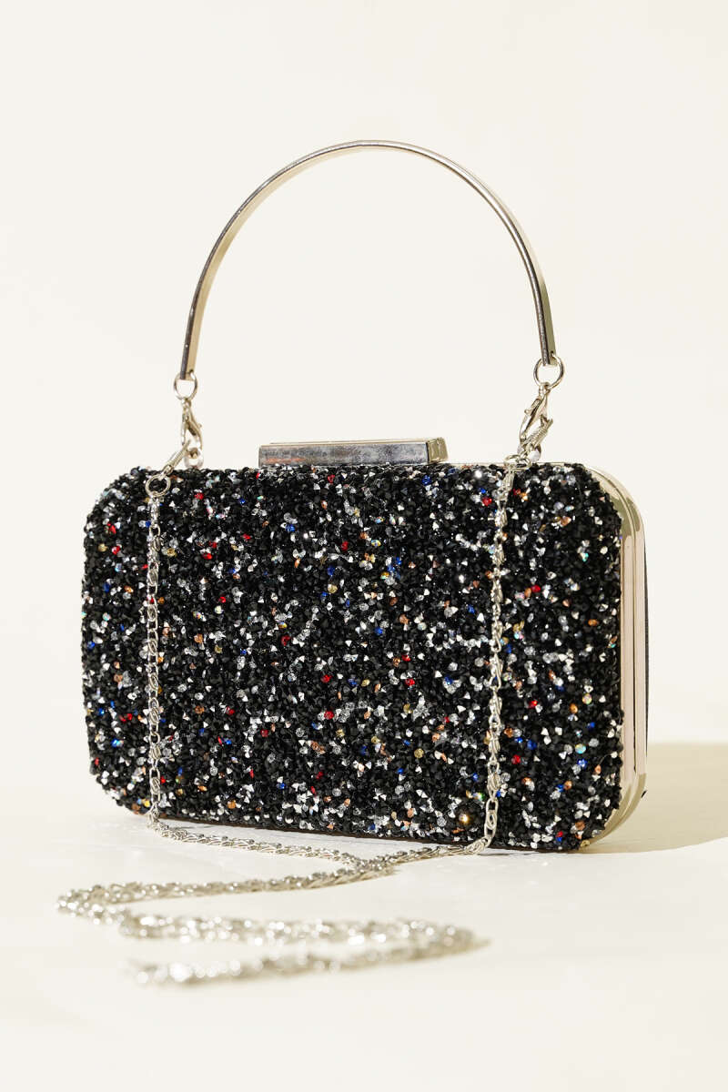 Rectangular Stone Evening Bag with Handle - Multicolour