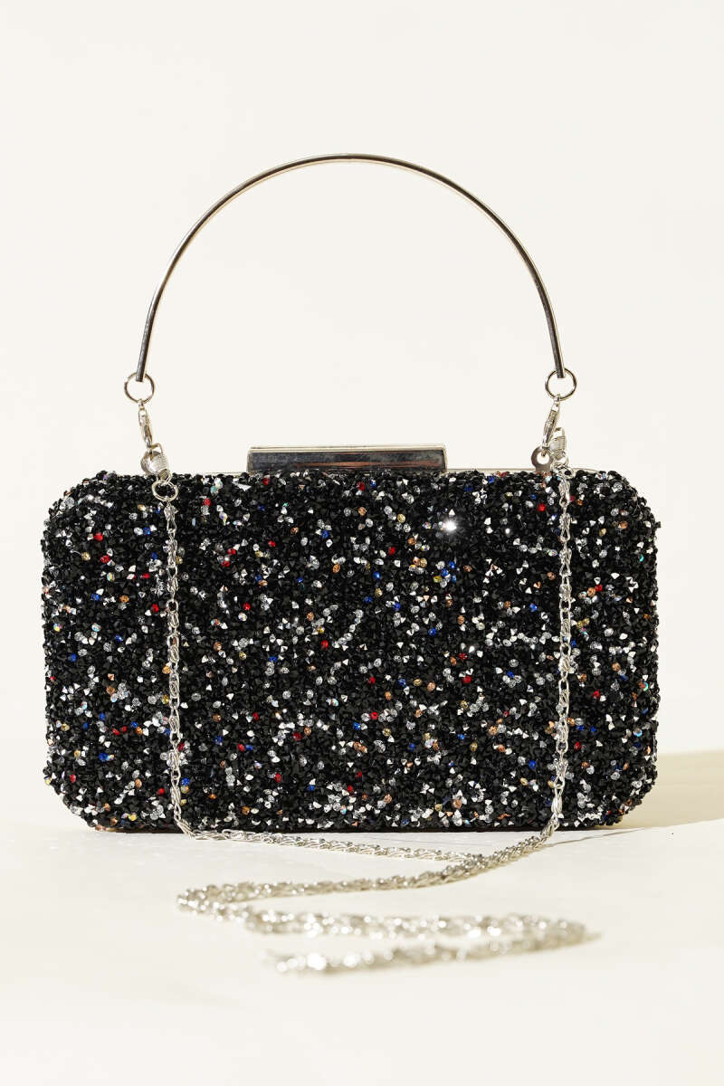 Rectangular Stone Evening Bag with Handle - Multicolour