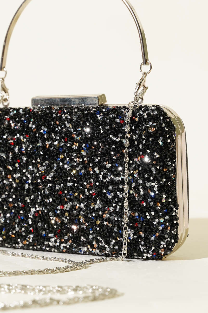 Rectangular Stone Evening Bag with Handle - Multicolour