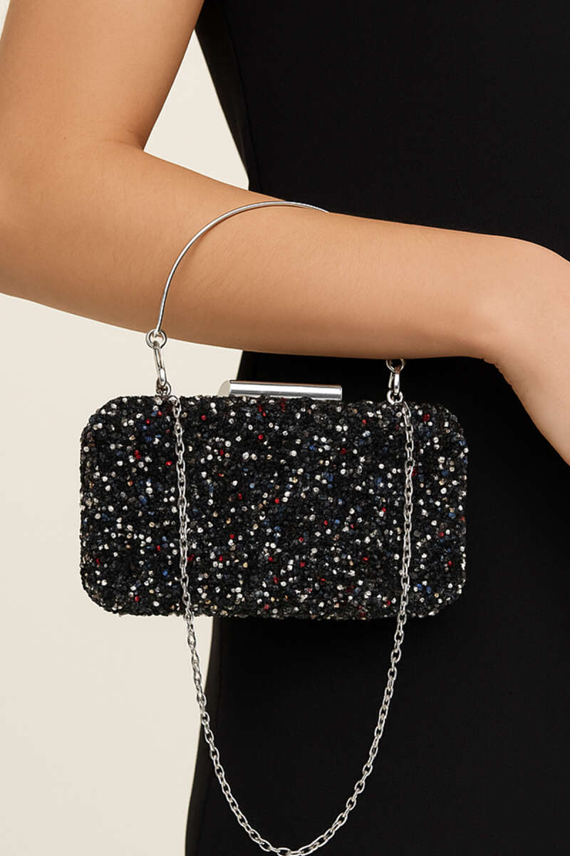 Rectangular Stone Evening Bag with Handle - Multicolour
