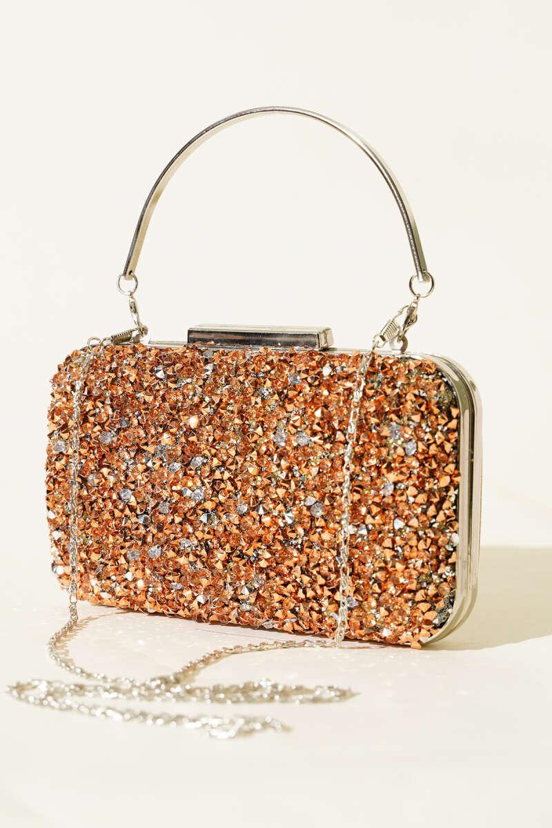 Rectangular Stone Evening Bag with Handle - Copper
