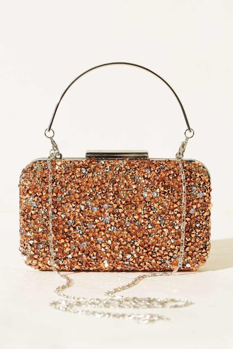 Rectangular Stone Evening Bag with Handle - Copper