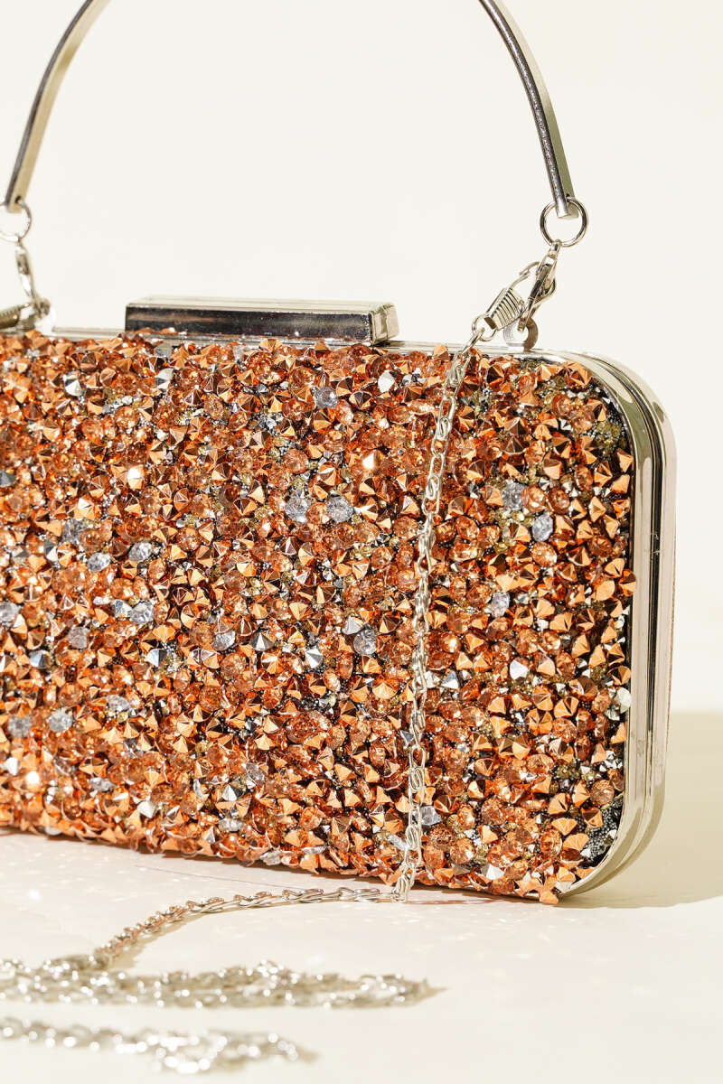 Rectangular Stone Evening Bag with Handle - Copper