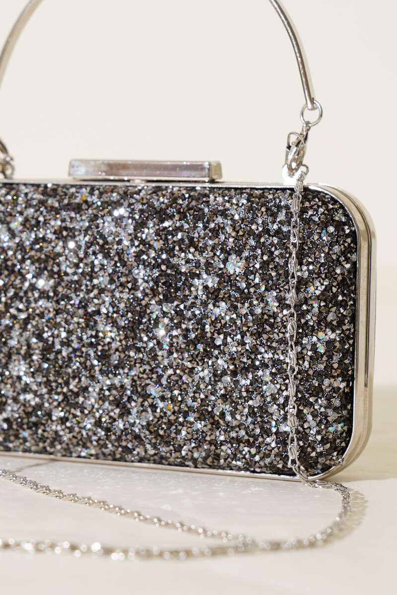 Rectangular Stone Evening Bag with Handle - Smoke Grey