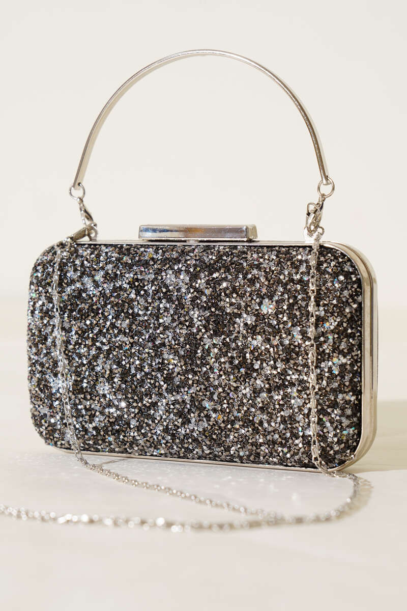 Rectangular Stone Evening Bag with Handle - Smoke Grey