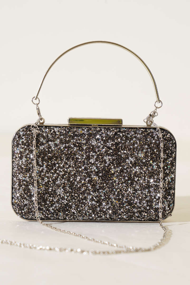 Rectangular Stone Evening Bag with Handle - Smoke Grey