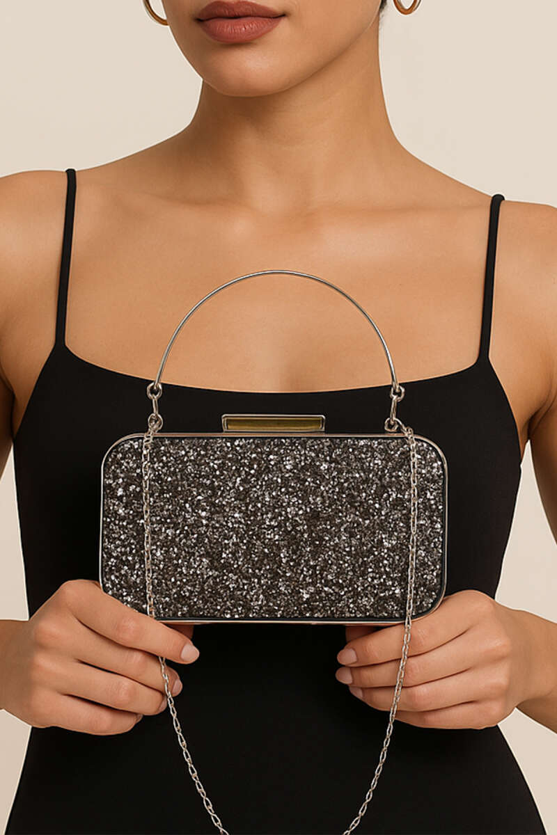 Rectangular Stone Evening Bag with Handle - Smoke Grey