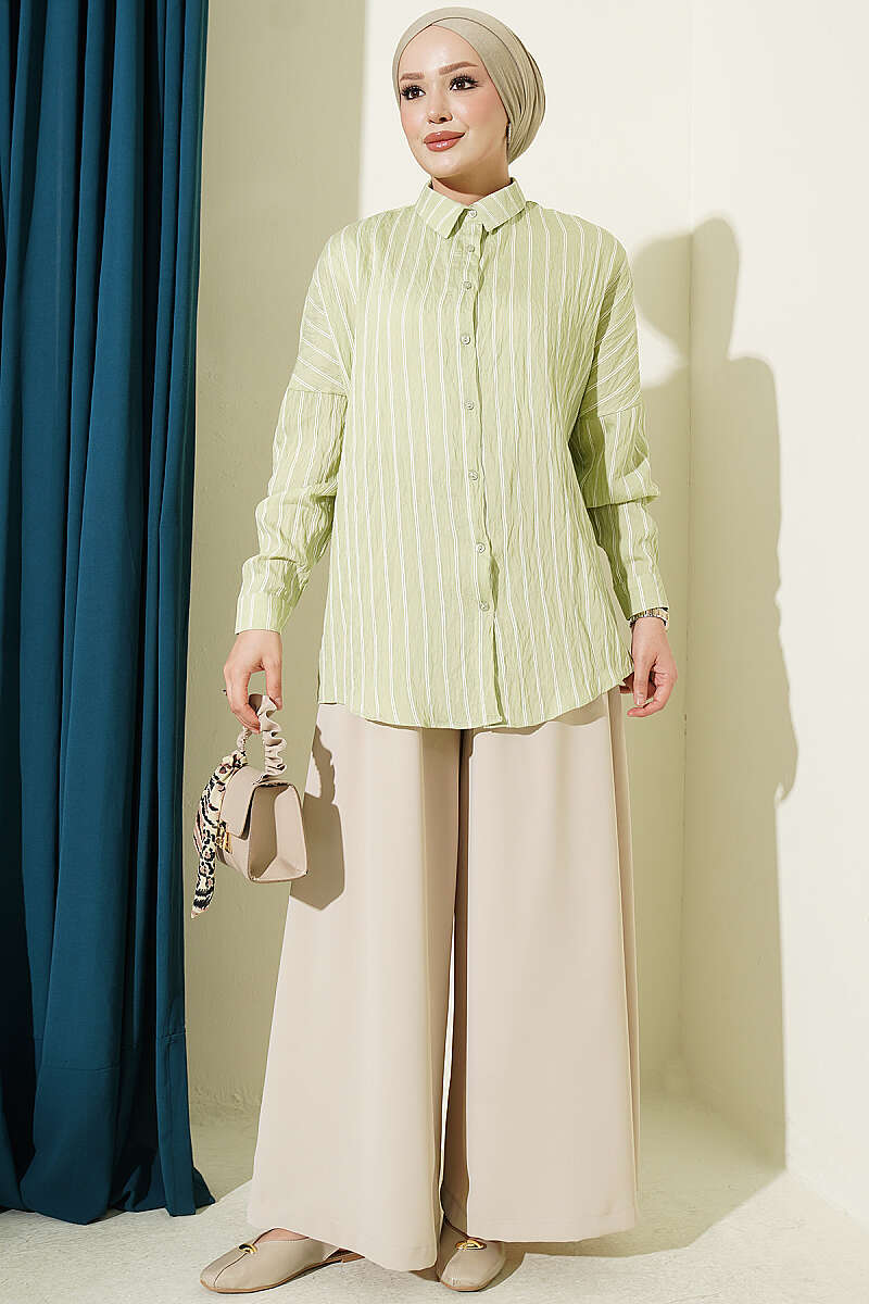 Basic Pinstripe Shirt - Almond Green