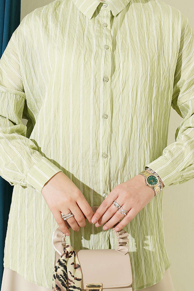 Basic Pinstripe Shirt - Almond Green