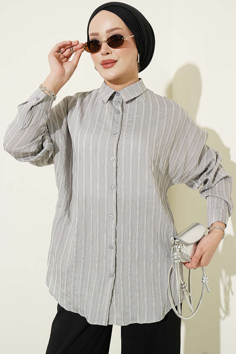 Basic Pinstripe Shirt - Grey