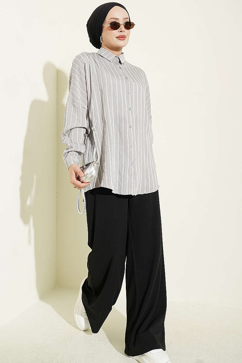 Basic Pinstripe Shirt - Grey