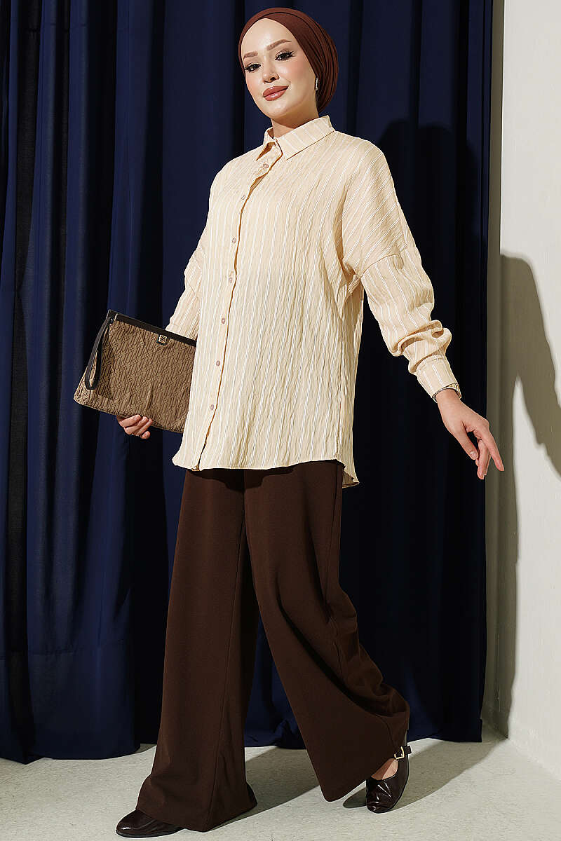 Basic Pinstripe Shirt - Latte
