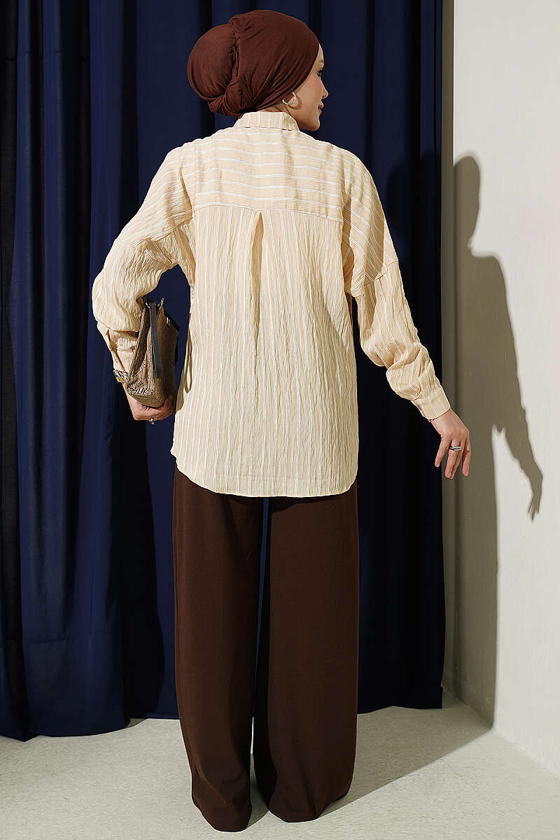 Basic Pinstripe Shirt - Latte