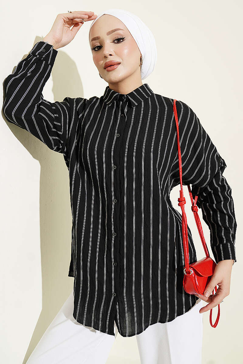 Basic Pinstripe Shirt - Black