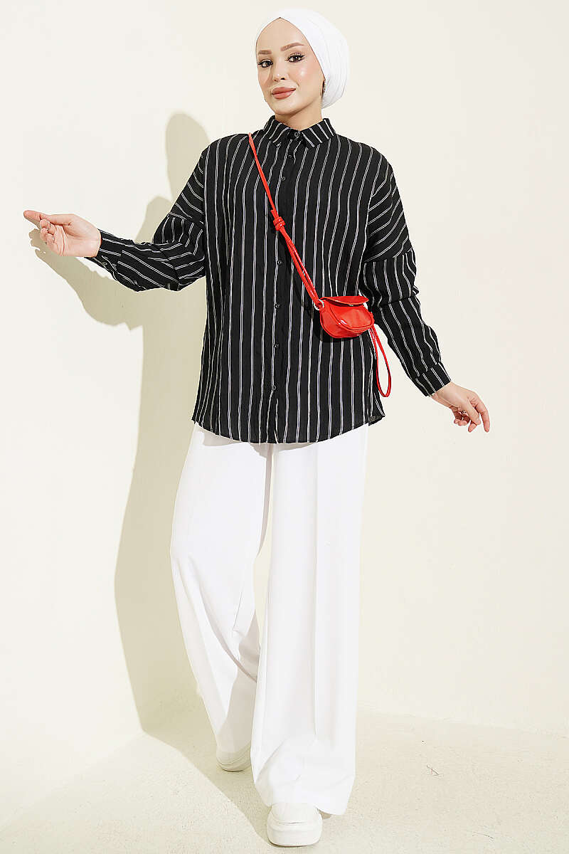 Basic Pinstripe Shirt - Black