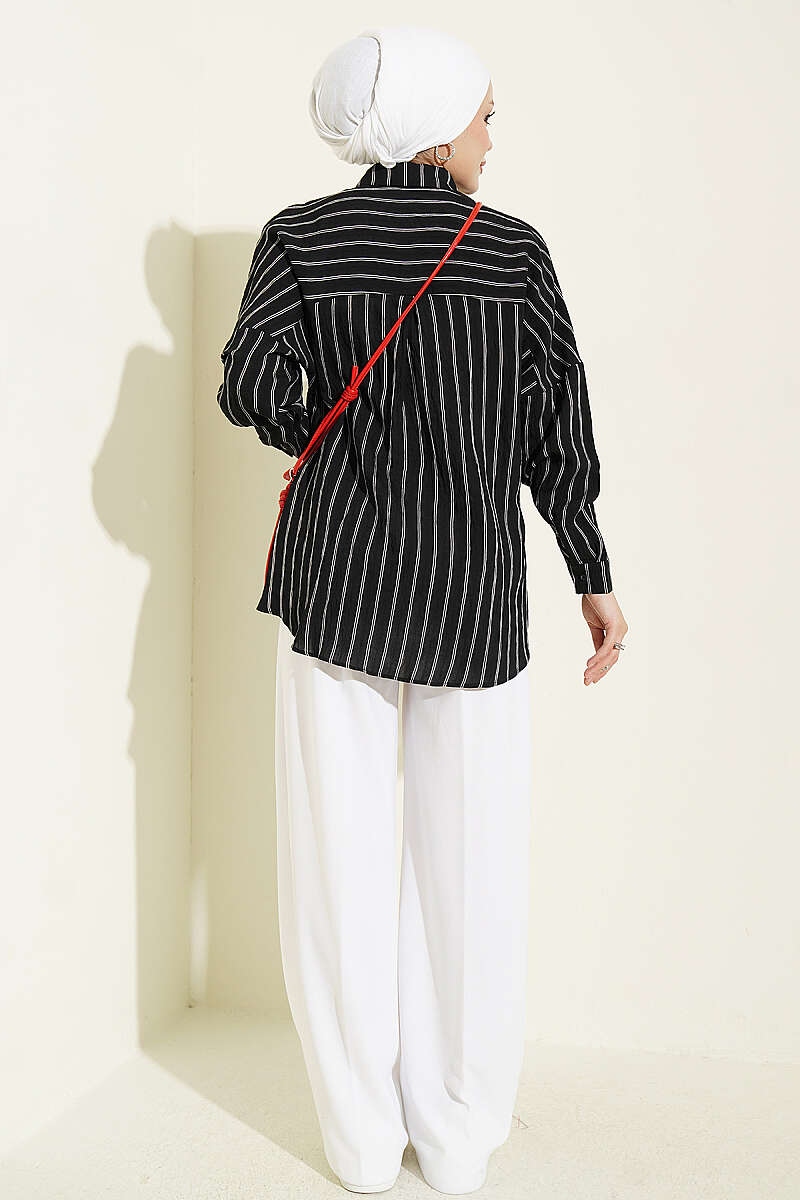 Basic Pinstripe Shirt - Black