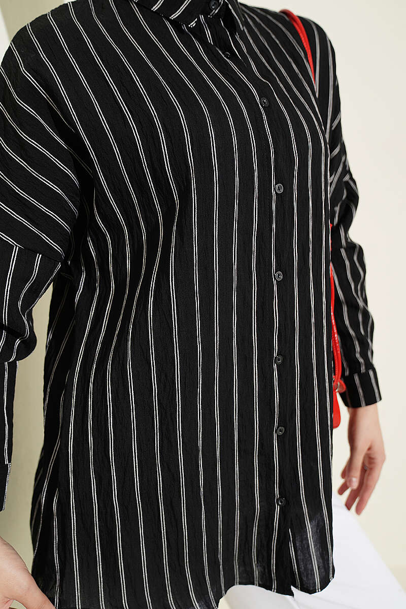 Basic Pinstripe Shirt - Black