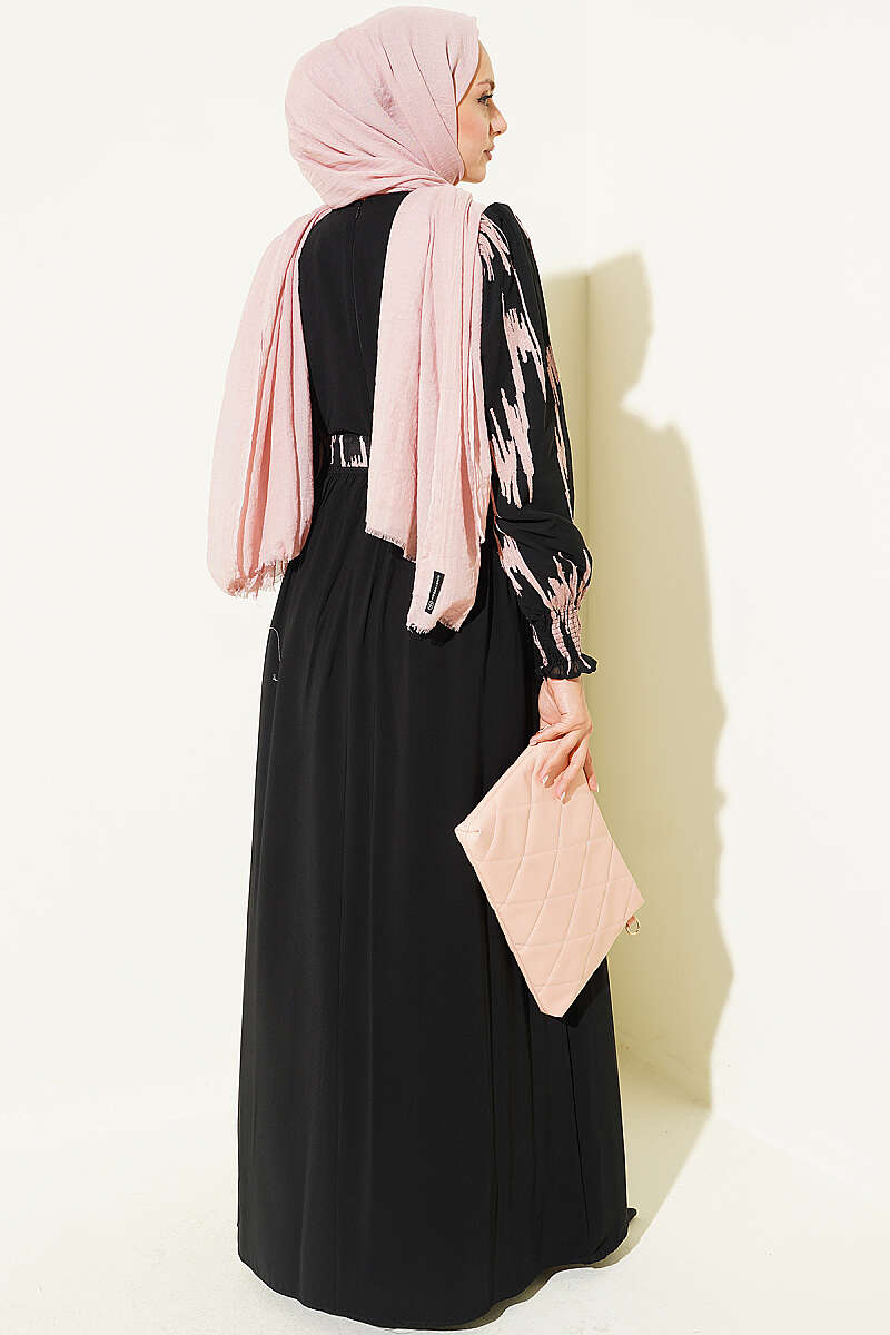 Embroidered Dress with Piped Sleeves - Powder