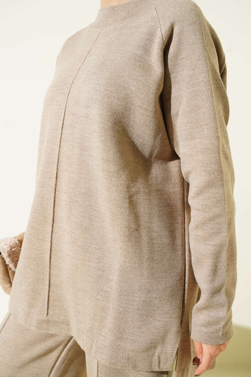 Basic Knit Two-Piece Set with Stitch Detail - Mink