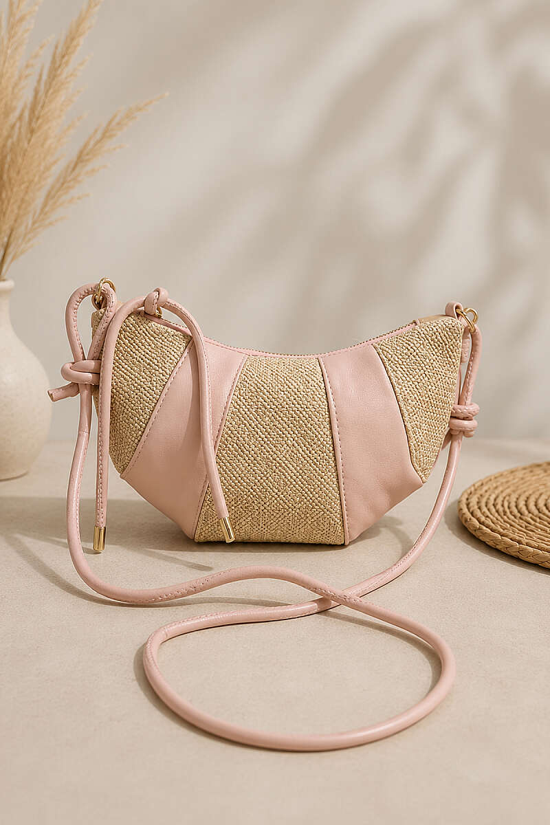 Oval Zip Bag with Stitch Detail - Pink