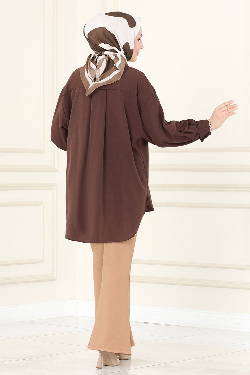 Flared Crepe Trousers with Seam Detail - Dark Mink