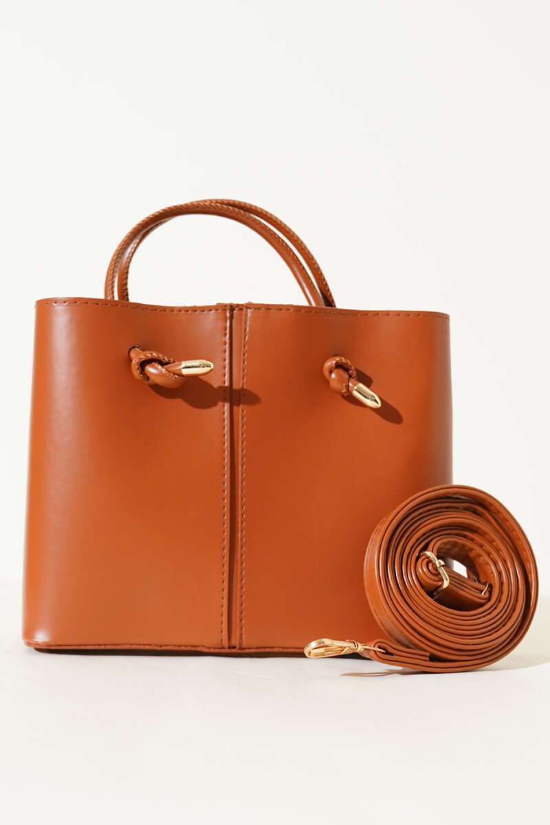 Handbag with Stitch Detail - Tan