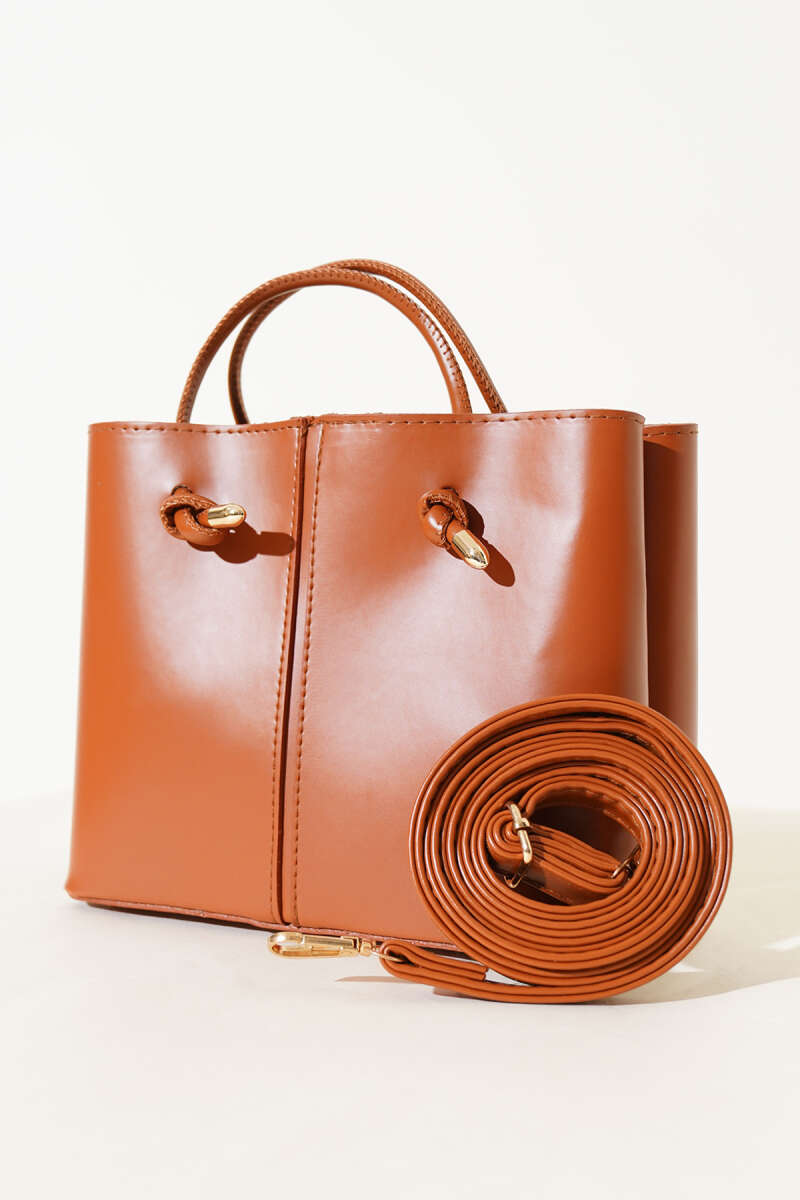 Handbag with Stitch Detail - Tan