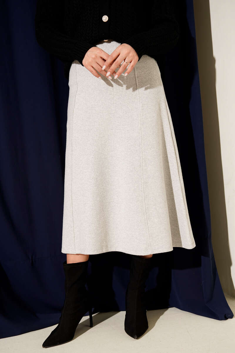 Ribbed Felt Skirt with Stitching - Grey