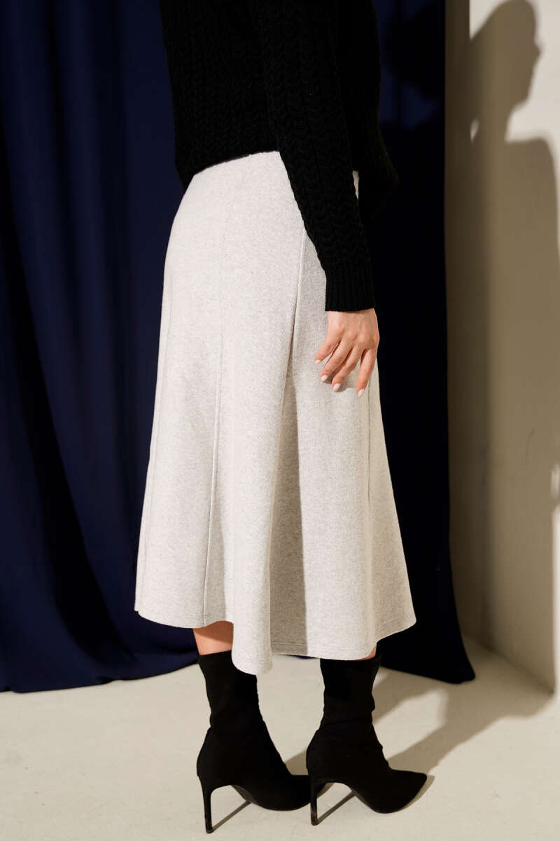 Ribbed Felt Skirt with Stitching - Grey