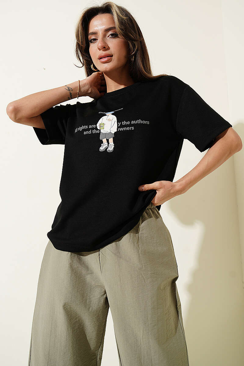 "Disclaimer" Print T-Shirt - Black