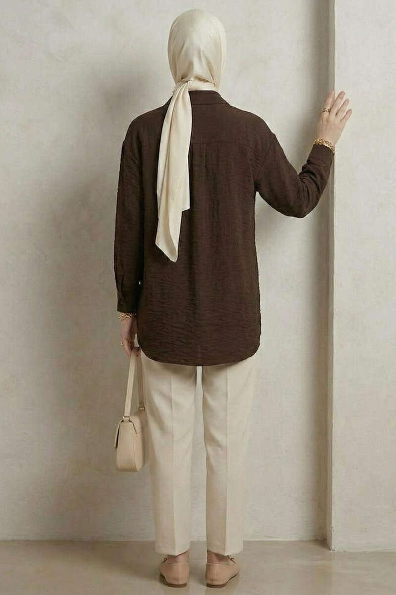 Floral Textured Crepe Shirt - Dark Brown