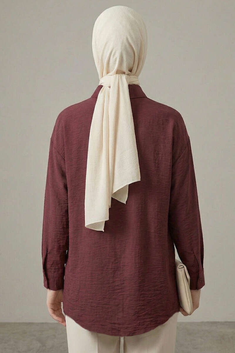 Floral Textured Crepe Shirt - Burgundy