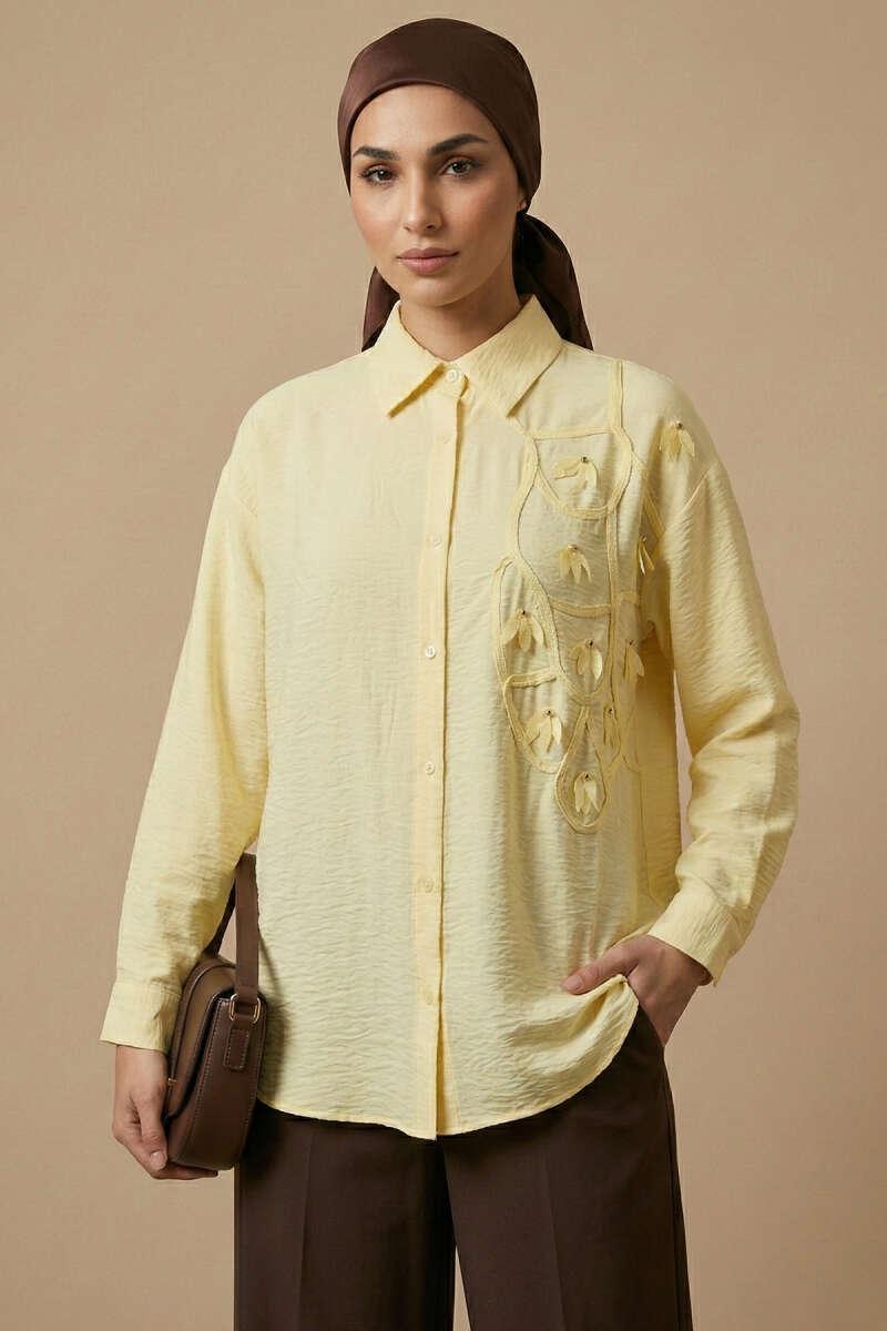 Floral Textured Crepe Shirt - Yellow