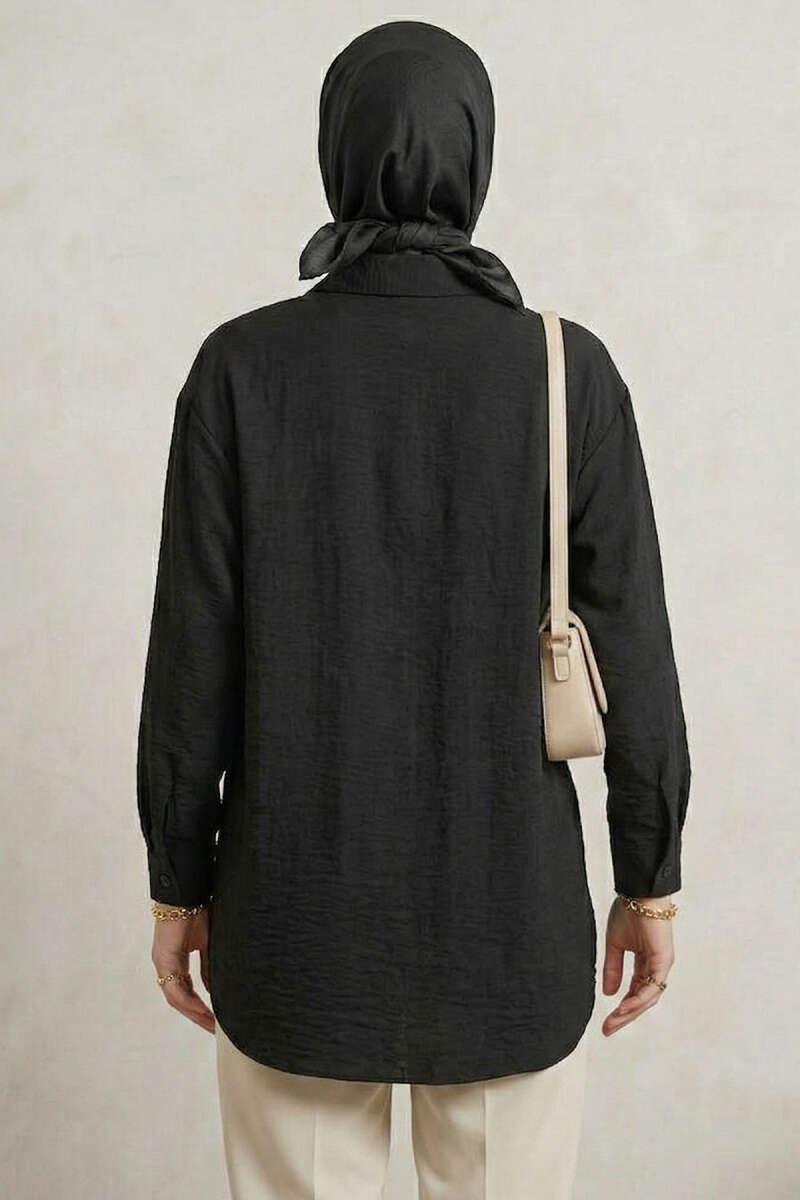 Floral Textured Crepe Shirt - Black