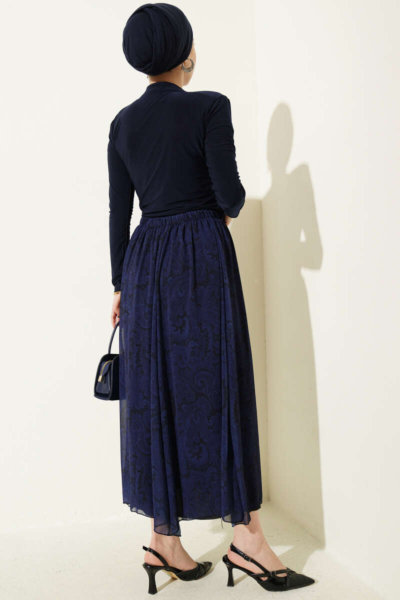 Printed Cowl-Neck Two-Piece Set - Navy