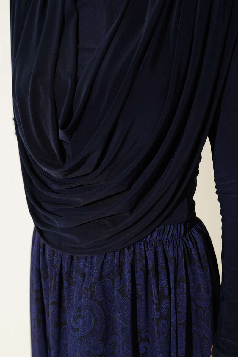 Printed Cowl-Neck Two-Piece Set - Navy