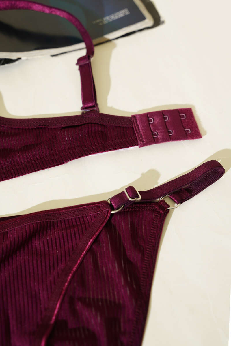 Ribbed Double Push-Up Bra Set - Plum