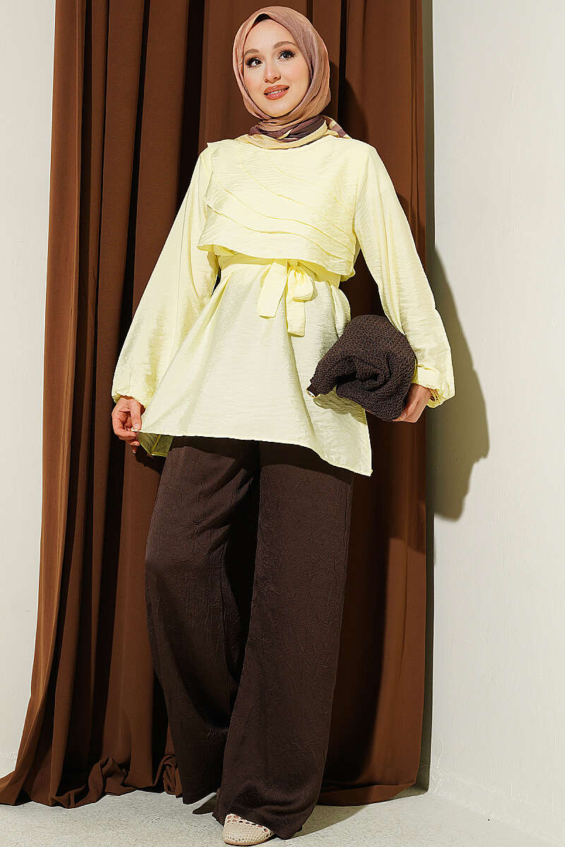 Belted Draped Tunic - Yellow