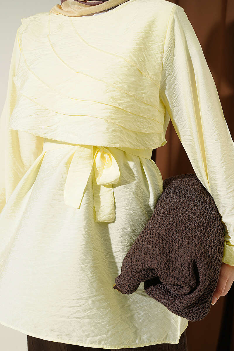 Belted Draped Tunic - Yellow